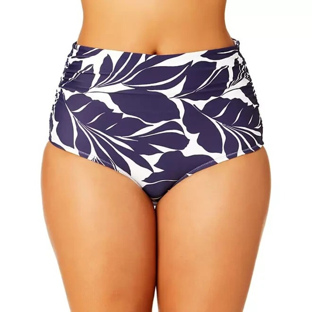 Anne Cole Womens Convertible High Waist Swim Bottom XXL Navy Leaf Print